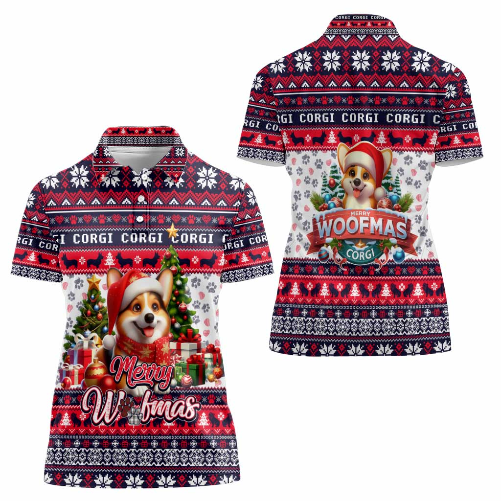 Corgi Merry Woofmas Women Polo Shirt Christmas Dog Art Style - Wonder Print Shop