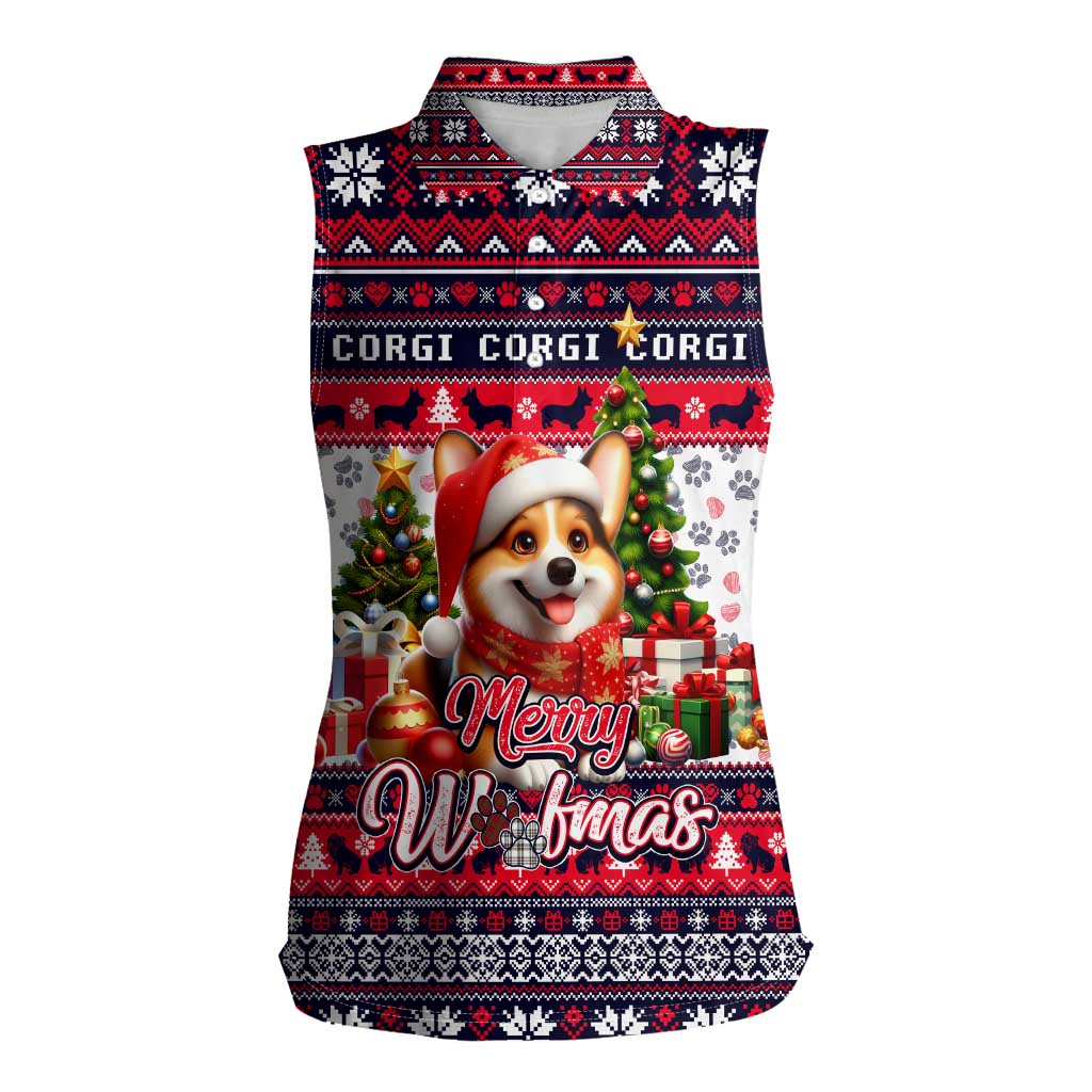 Corgi Merry Woofmas Women Sleeveless Polo Shirt Christmas Dog Art Style - Wonder Print Shop