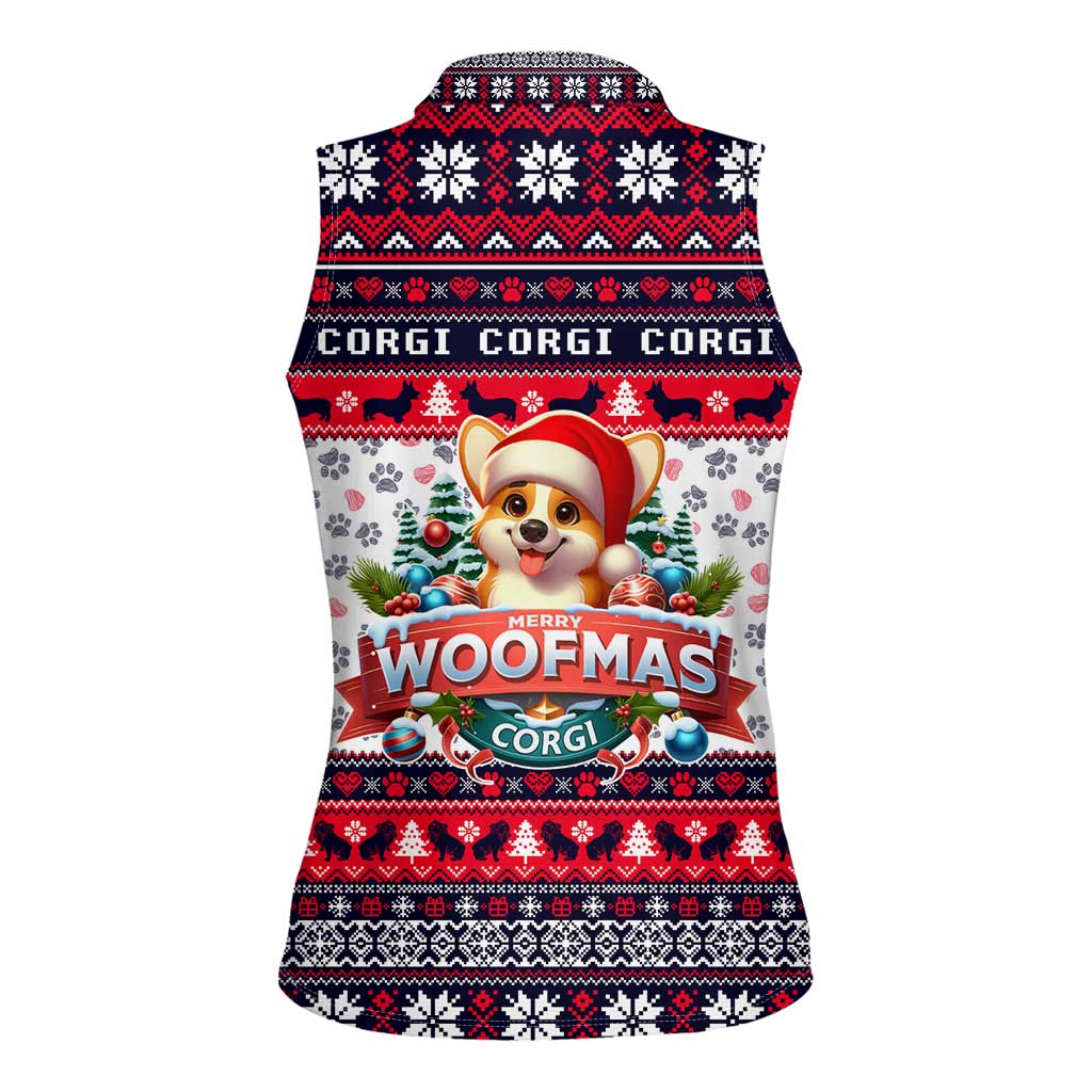 Corgi Merry Woofmas Women Sleeveless Polo Shirt Christmas Dog Art Style - Wonder Print Shop