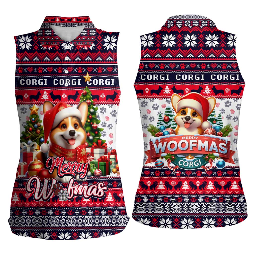 Corgi Merry Woofmas Women Sleeveless Polo Shirt Christmas Dog Art Style - Wonder Print Shop