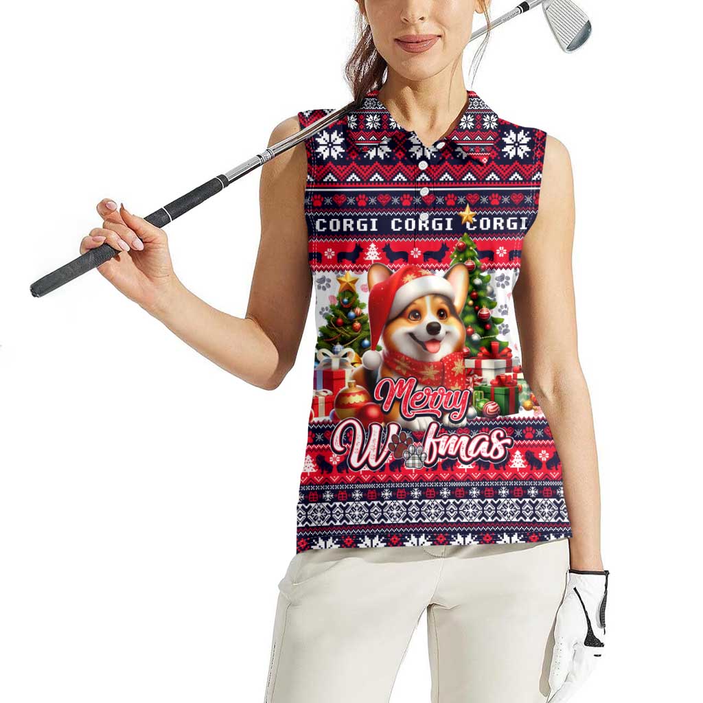 Corgi Merry Woofmas Women Sleeveless Polo Shirt Christmas Dog Art Style - Wonder Print Shop