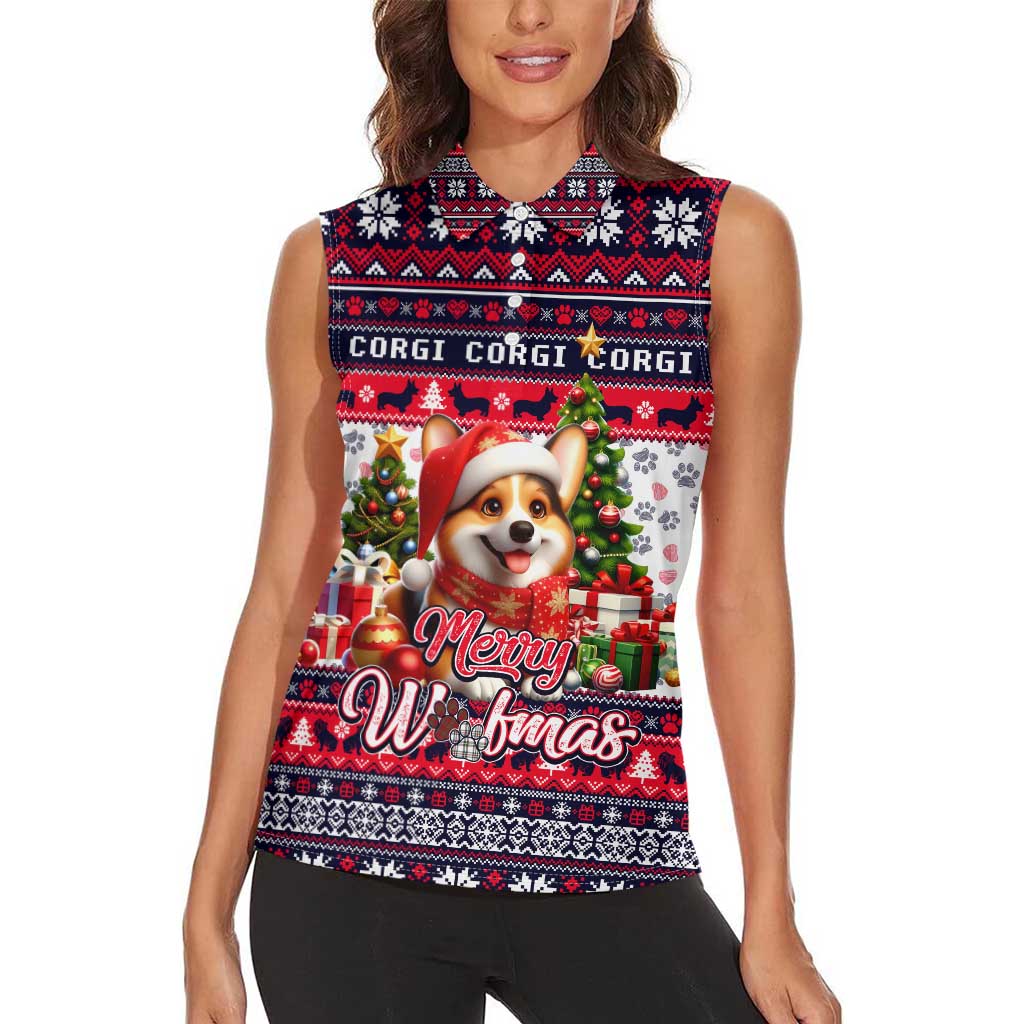 Corgi Merry Woofmas Women Sleeveless Polo Shirt Christmas Dog Art Style - Wonder Print Shop