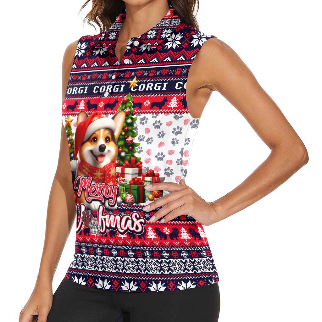 Corgi Merry Woofmas Women Sleeveless Polo Shirt Christmas Dog Art Style - Wonder Print Shop
