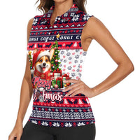 Corgi Merry Woofmas Women Sleeveless Polo Shirt Christmas Dog Art Style - Wonder Print Shop