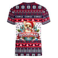 Corgi Merry Woofmas Women V-Neck T-Shirt Christmas Dog Art Style - Wonder Print Shop