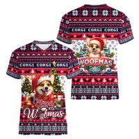 Corgi Merry Woofmas Women V-Neck T-Shirt Christmas Dog Art Style - Wonder Print Shop