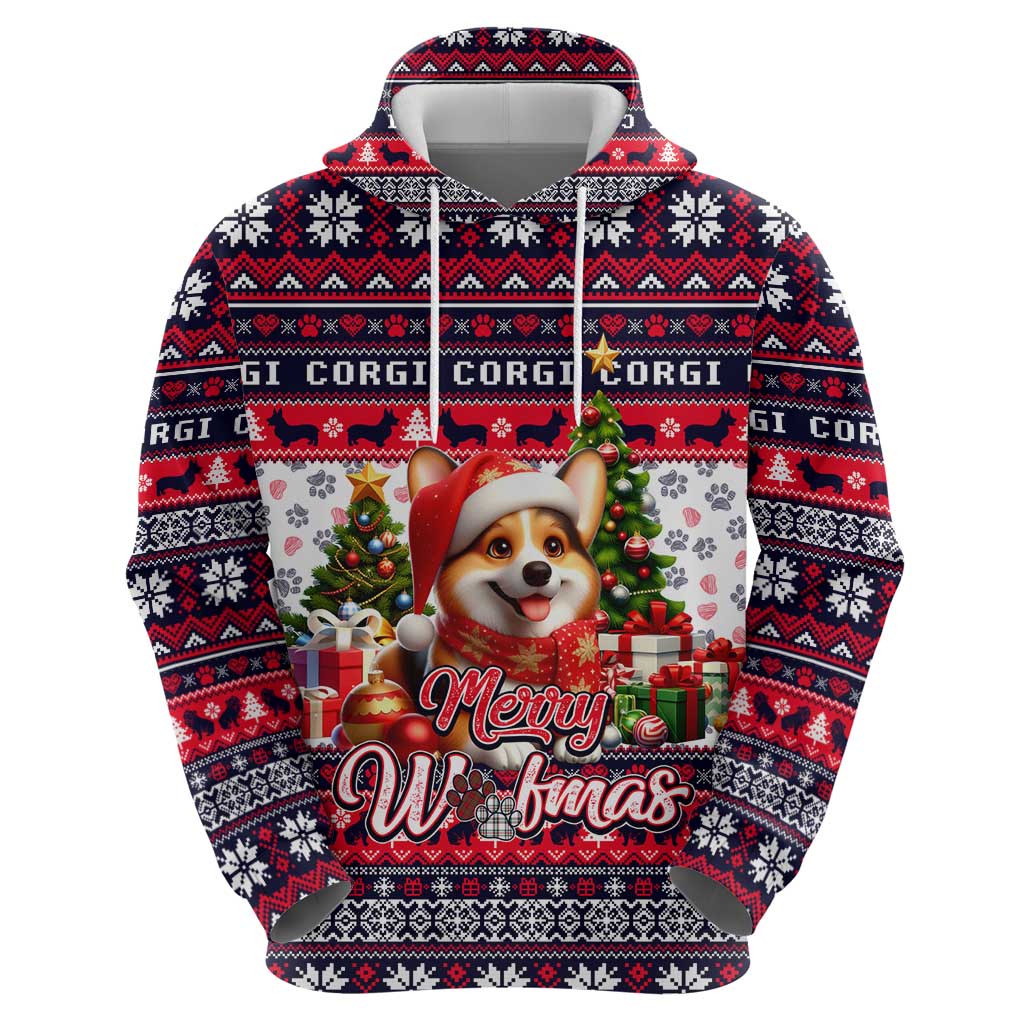 Corgi Merry Woofmas Zip Hoodie Christmas Dog Art Style - Wonder Print Shop