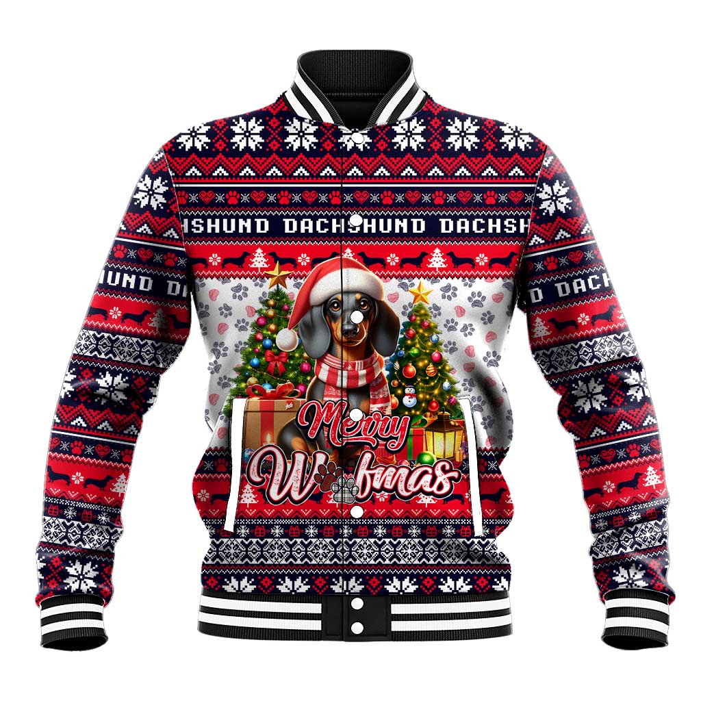 Dachshund Merry Woofmas Baseball Jacket Christmas Dog Art Style - Wonder Print Shop