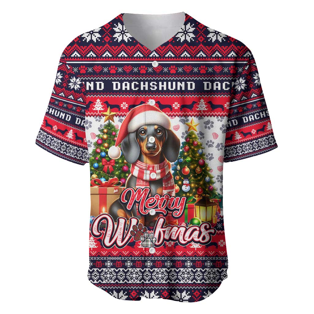 Dachshund Merry Woofmas Baseball Jersey Christmas Dog Art Style - Wonder Print Shop