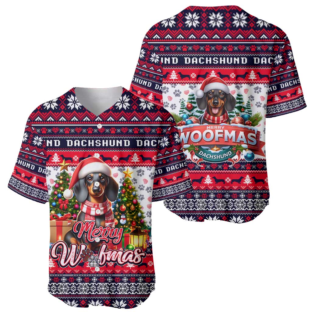 Dachshund Merry Woofmas Baseball Jersey Christmas Dog Art Style - Wonder Print Shop