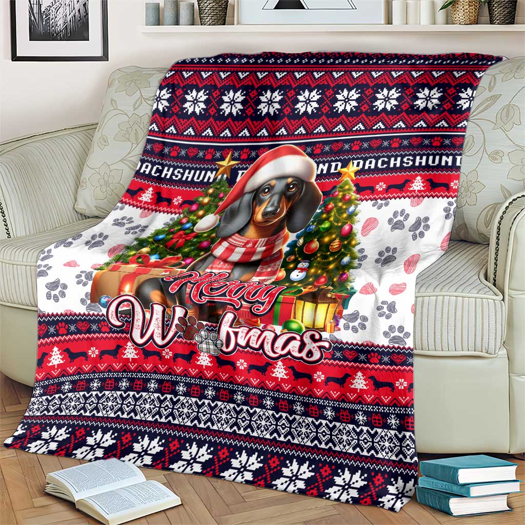 Dachshund Merry Woofmas Blanket Christmas Dog Art Style