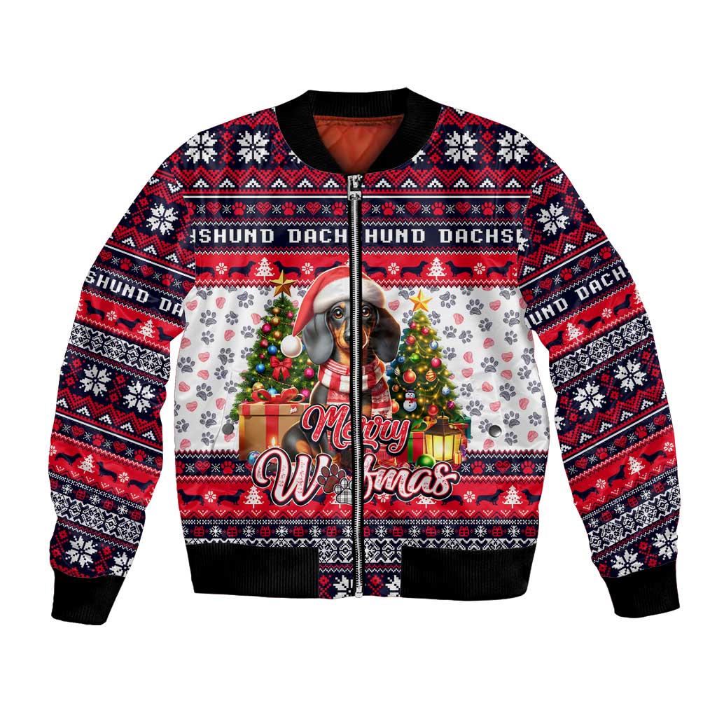 Dachshund Merry Woofmas Bomber Jacket Christmas Dog Art Style - Wonder Print Shop