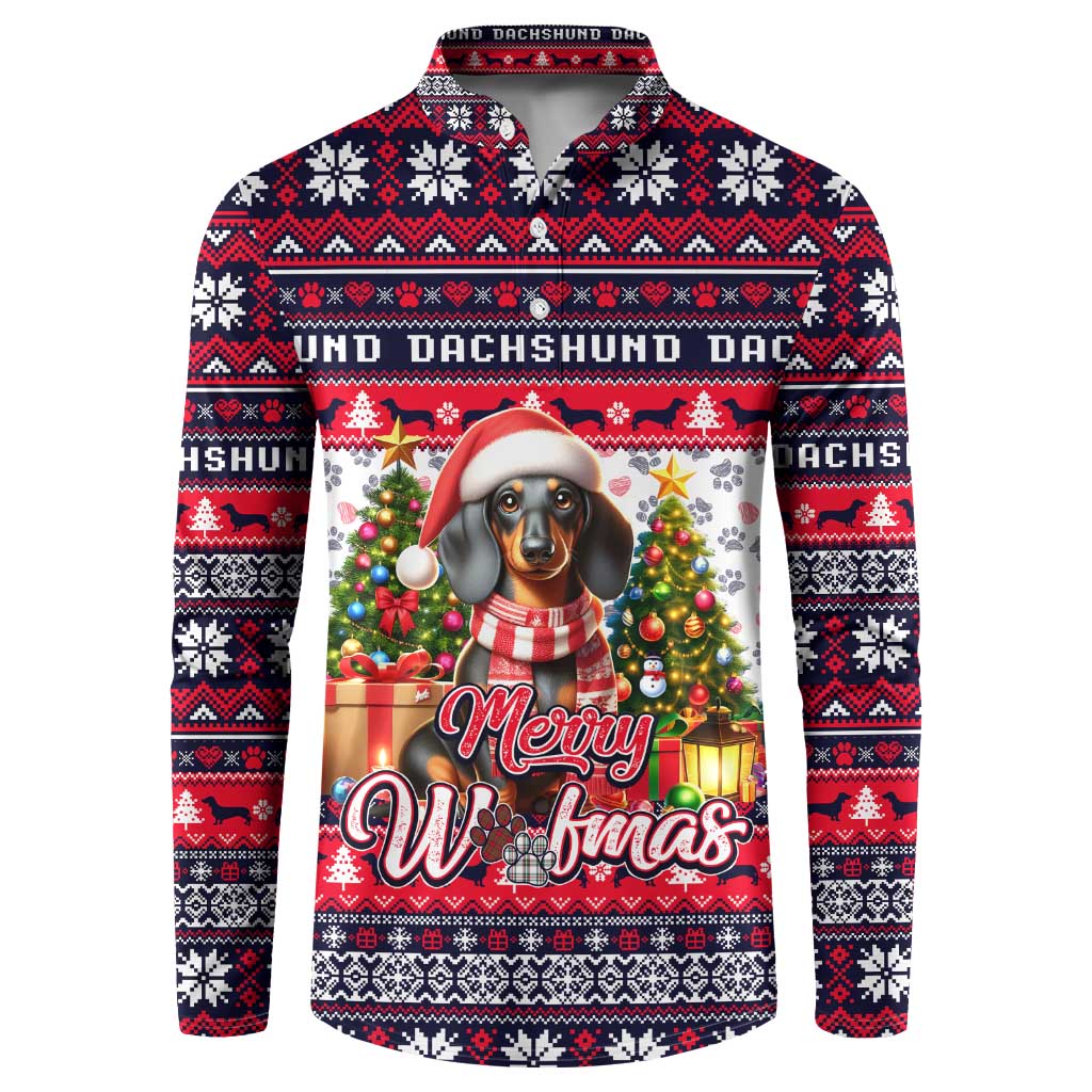 Dachshund Merry Woofmas Button Sweatshirt Christmas Dog Art Style - Wonder Print Shop