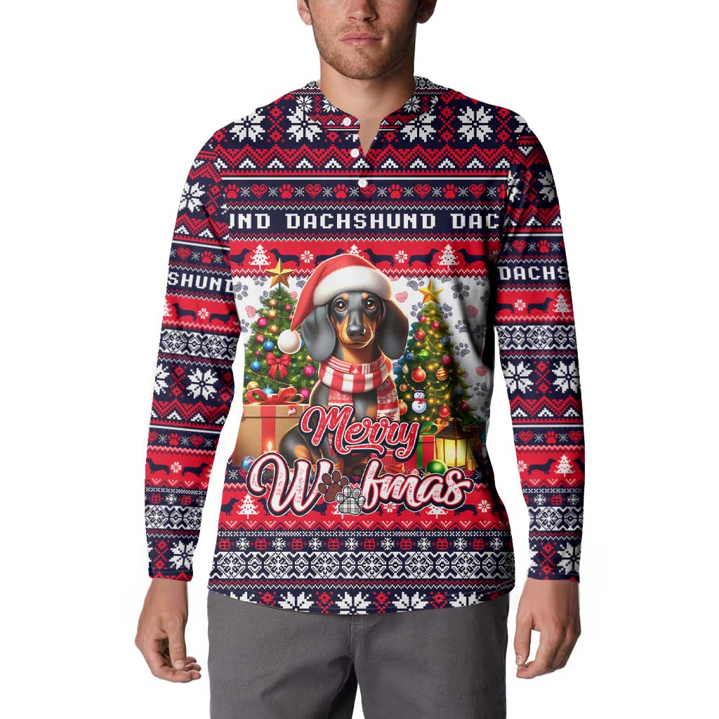 Dachshund Merry Woofmas Button Sweatshirt Christmas Dog Art Style - Wonder Print Shop