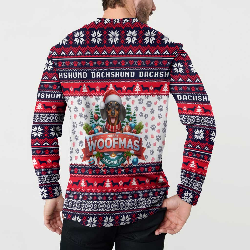 Dachshund Merry Woofmas Button Sweatshirt Christmas Dog Art Style - Wonder Print Shop