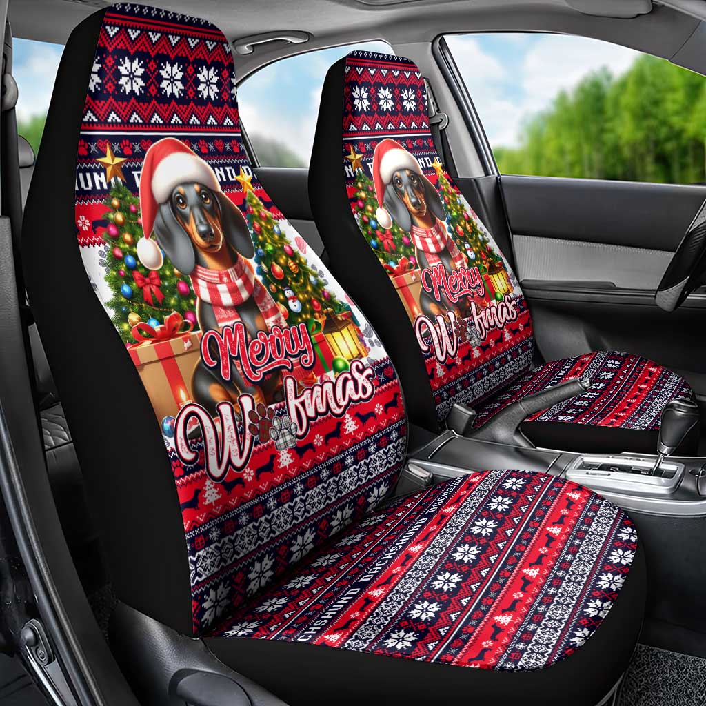Dachshund Merry Woofmas Car Seat Cover Christmas Dog Art Style - Wonder Print Shop