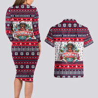 Dachshund Merry Woofmas Couples Matching Long Sleeve Bodycon Dress and Hawaiian Shirt Christmas Dog Art Style - Wonder Print Shop