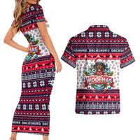 Dachshund Merry Woofmas Couples Matching Short Sleeve Bodycon Dress and Hawaiian Shirt Christmas Dog Art Style - Wonder Print Shop