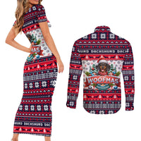 Dachshund Merry Woofmas Couples Matching Short Sleeve Bodycon Dress and Long Sleeve Button Shirt Christmas Dog Art Style - Wonder Print Shop