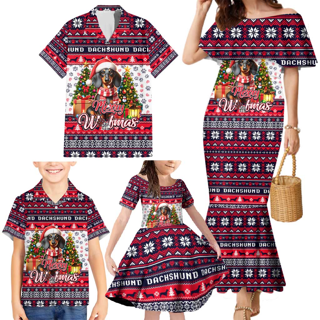 Dachshund Merry Woofmas Family Matching Mermaid Dress and Hawaiian Shirt Christmas Dog Art Style - Wonder Print Shop