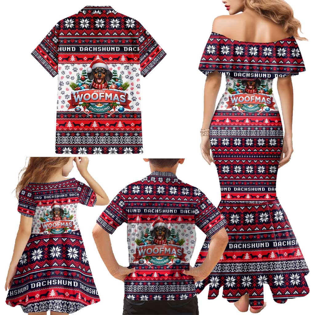 Dachshund Merry Woofmas Family Matching Mermaid Dress and Hawaiian Shirt Christmas Dog Art Style - Wonder Print Shop