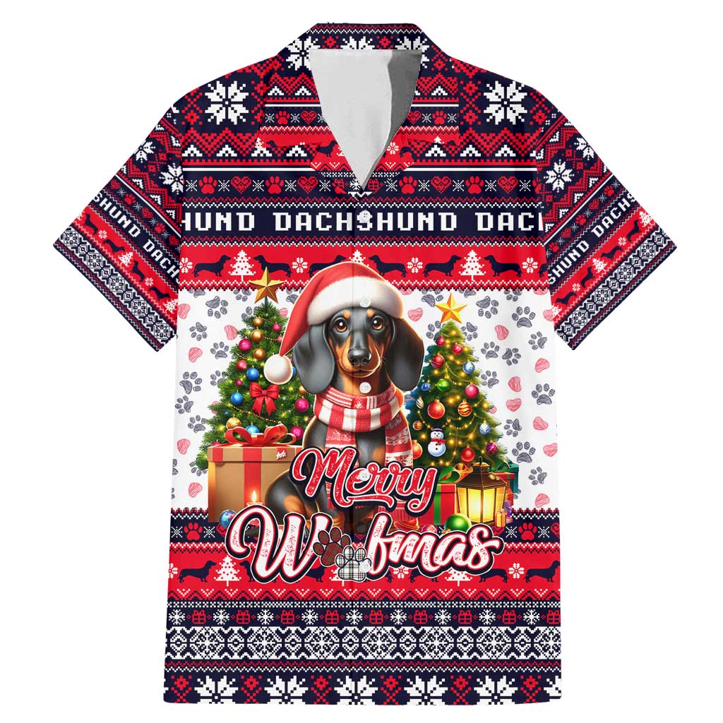 Dachshund Merry Woofmas Family Matching Mermaid Dress and Hawaiian Shirt Christmas Dog Art Style - Wonder Print Shop