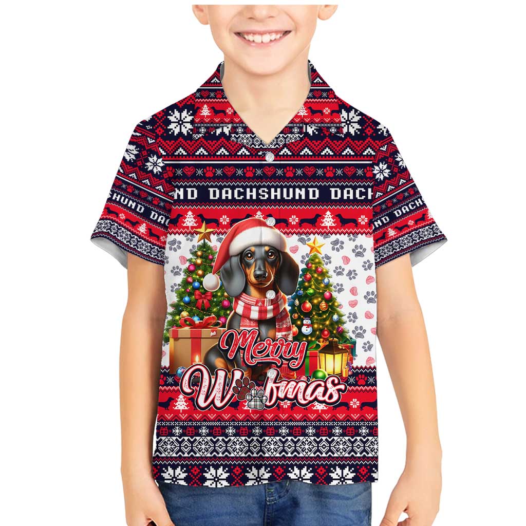 Dachshund Merry Woofmas Family Matching Mermaid Dress and Hawaiian Shirt Christmas Dog Art Style - Wonder Print Shop