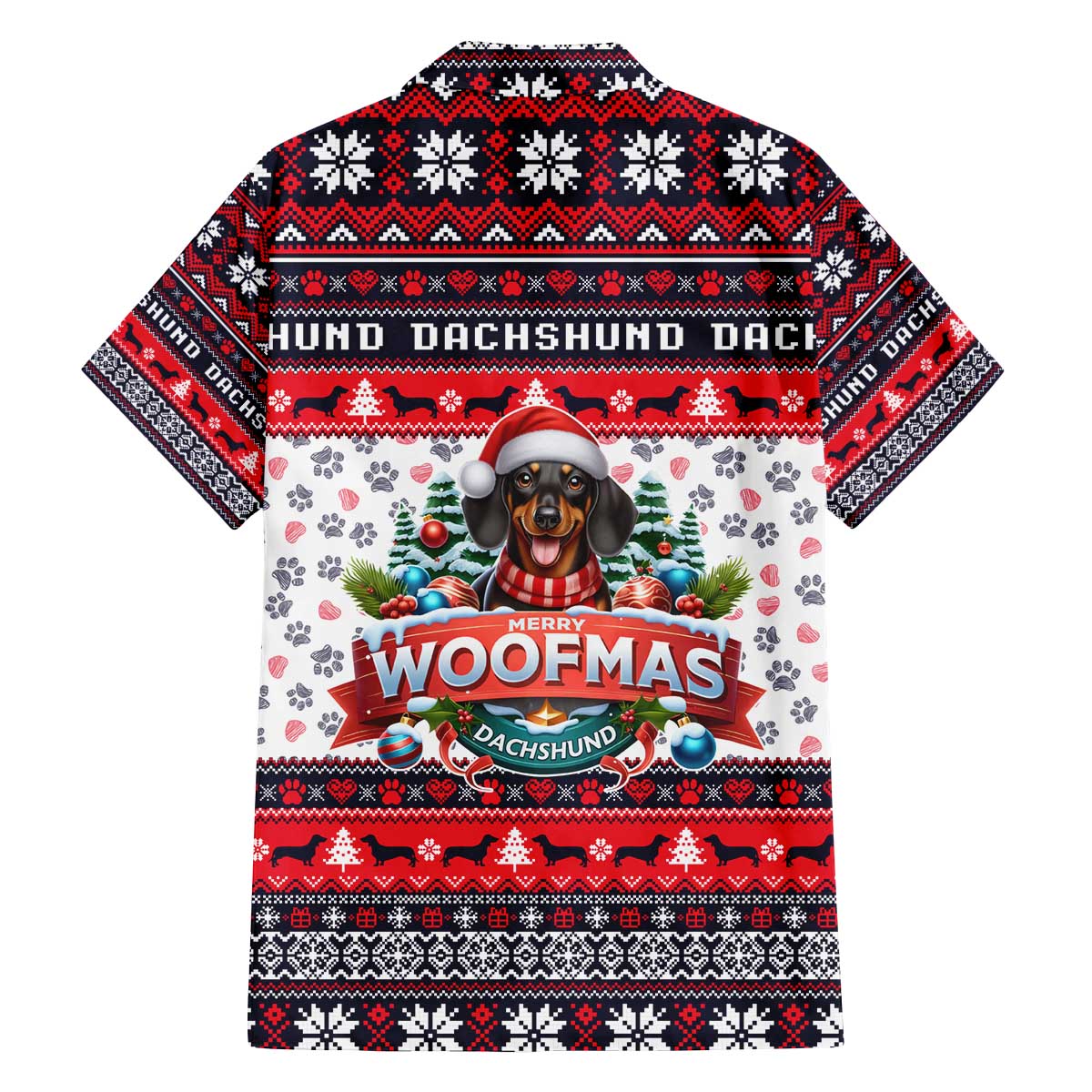 Dachshund Merry Woofmas Family Matching Off The Shoulder Long Sleeve Dress and Hawaiian Shirt Christmas Dog Art Style - Wonder Print Shop