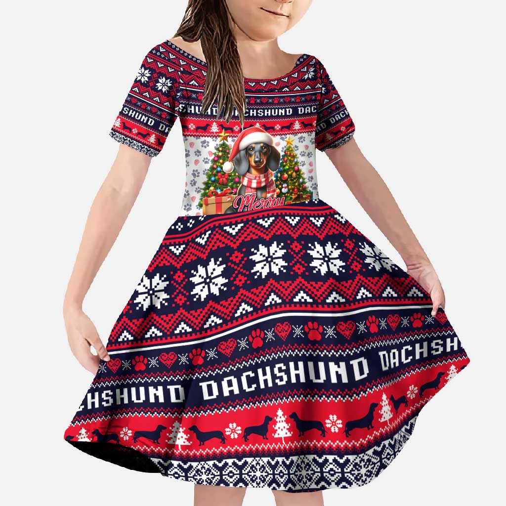 Dachshund Merry Woofmas Family Matching Off Shoulder Maxi Dress and Hawaiian Shirt Christmas Dog Art Style - Wonder Print Shop