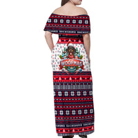 Dachshund Merry Woofmas Family Matching Off Shoulder Maxi Dress and Hawaiian Shirt Christmas Dog Art Style - Wonder Print Shop