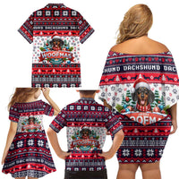 Dachshund Merry Woofmas Family Matching Off Shoulder Short Dress and Hawaiian Shirt Christmas Dog Art Style - Wonder Print Shop