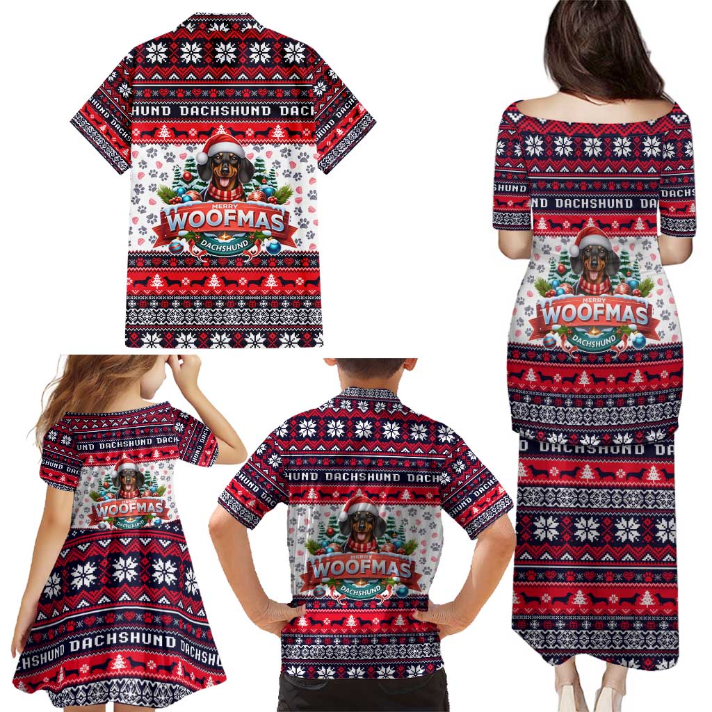 Dachshund Merry Woofmas Family Matching Puletasi and Hawaiian Shirt Christmas Dog Art Style - Wonder Print Shop