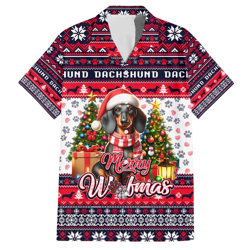 Dachshund Merry Woofmas Family Matching Puletasi and Hawaiian Shirt Christmas Dog Art Style - Wonder Print Shop