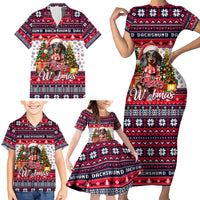 Dachshund Merry Woofmas Family Matching Short Sleeve Bodycon Dress and Hawaiian Shirt Christmas Dog Art Style - Wonder Print Shop