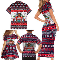 Dachshund Merry Woofmas Family Matching Short Sleeve Bodycon Dress and Hawaiian Shirt Christmas Dog Art Style - Wonder Print Shop