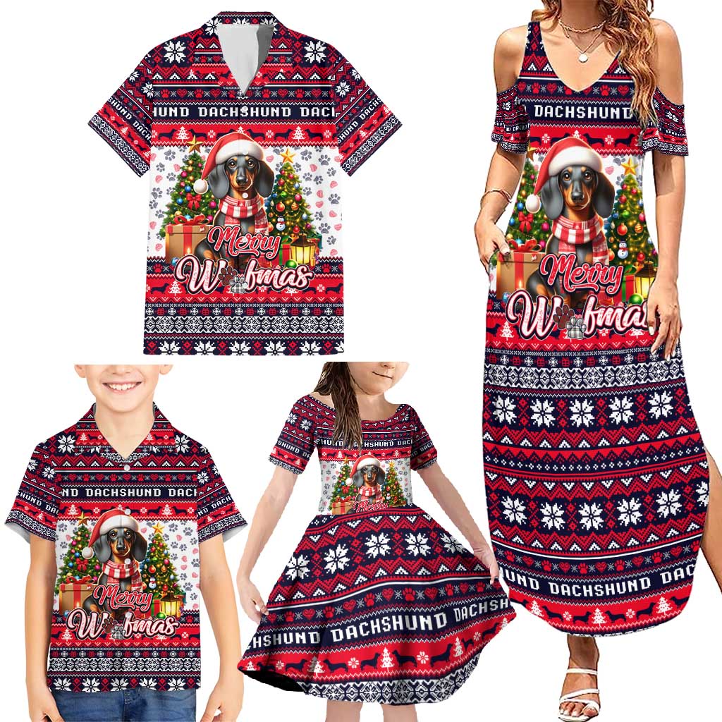 Dachshund Merry Woofmas Family Matching Summer Maxi Dress and Hawaiian Shirt Christmas Dog Art Style - Wonder Print Shop
