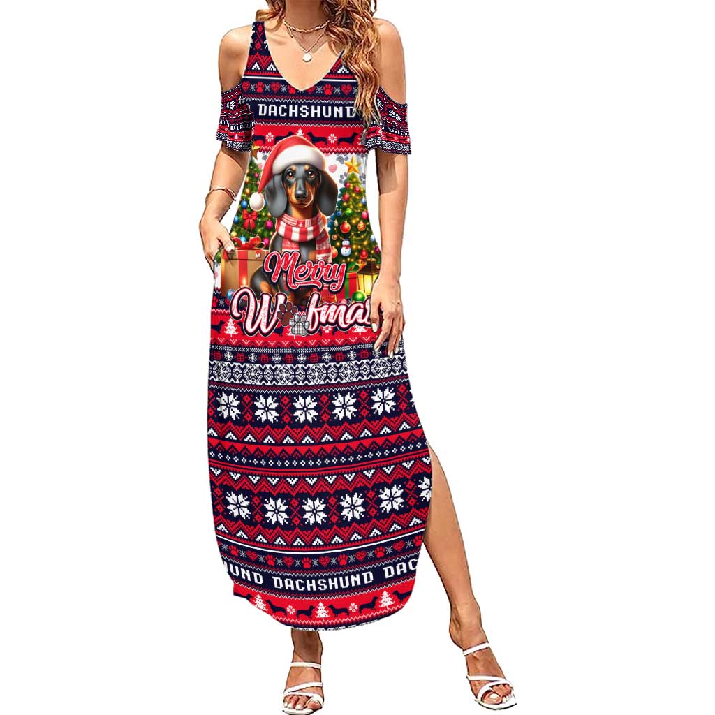 Dachshund Merry Woofmas Family Matching Summer Maxi Dress and Hawaiian Shirt Christmas Dog Art Style - Wonder Print Shop