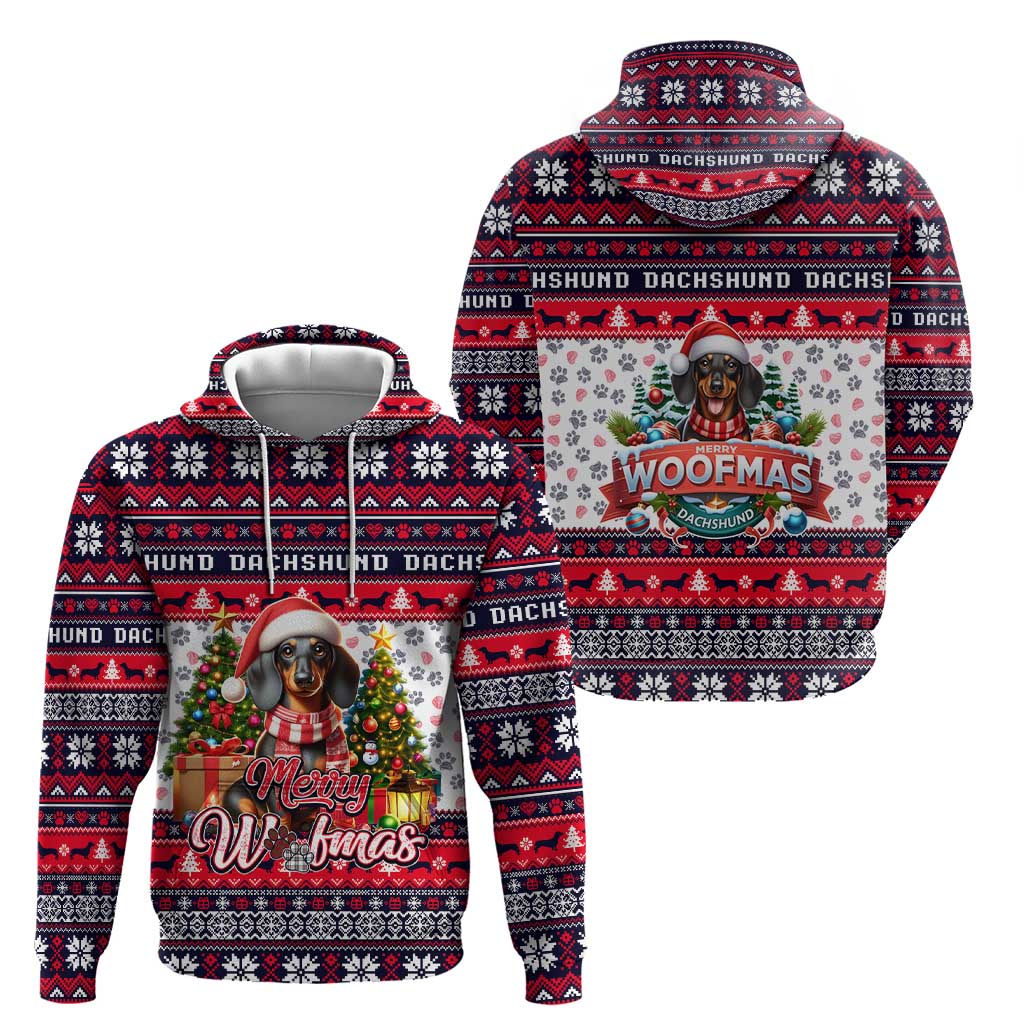Dachshund Merry Woofmas Hoodie Christmas Dog Art Style - Wonder Print Shop