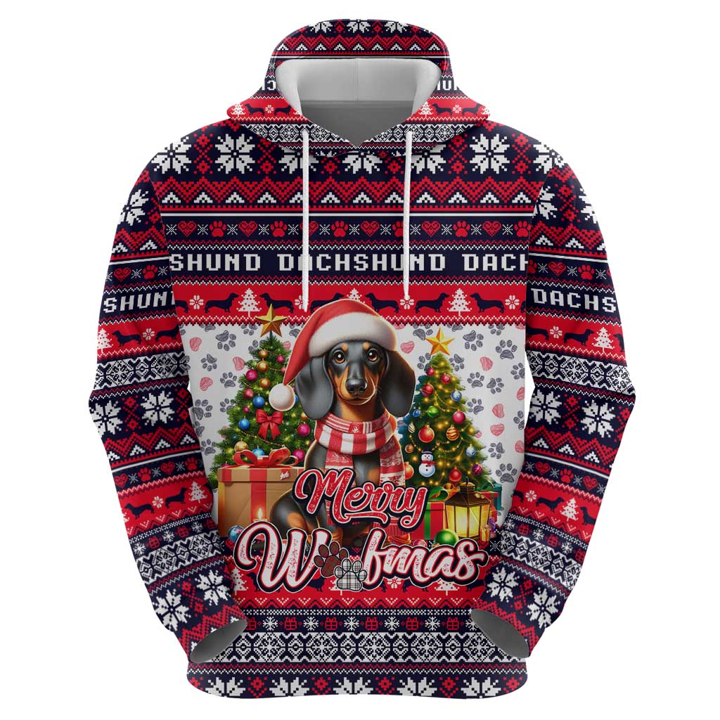 Dachshund Merry Woofmas Hoodie Christmas Dog Art Style - Wonder Print Shop