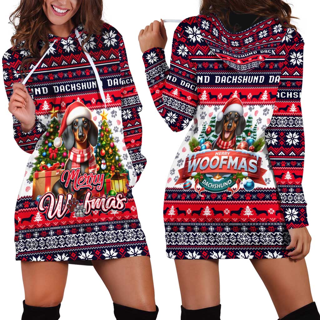 Dachshund Merry Woofmas Hoodie Dress Christmas Dog Art Style - Wonder Print Shop