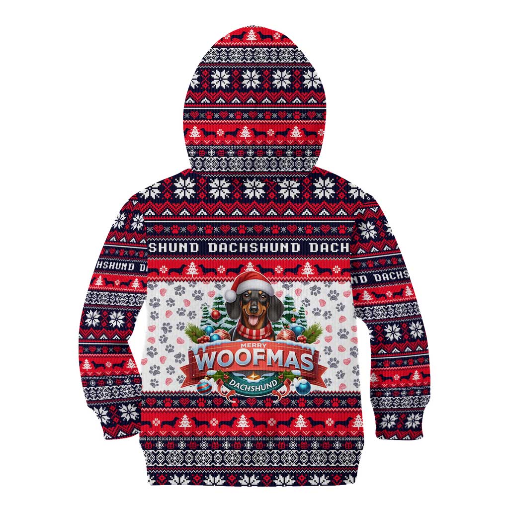 Dachshund Merry Woofmas Kid Hoodie Christmas Dog Art Style - Wonder Print Shop