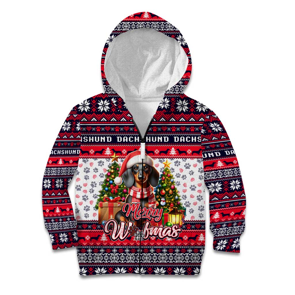 Dachshund Merry Woofmas Kid Hoodie Christmas Dog Art Style - Wonder Print Shop