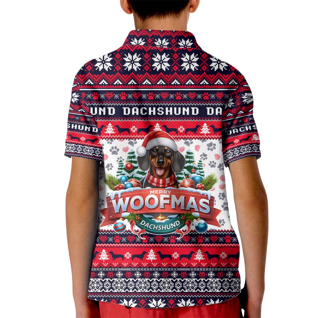 Dachshund Merry Woofmas Kid Polo Shirt Christmas Dog Art Style - Wonder Print Shop