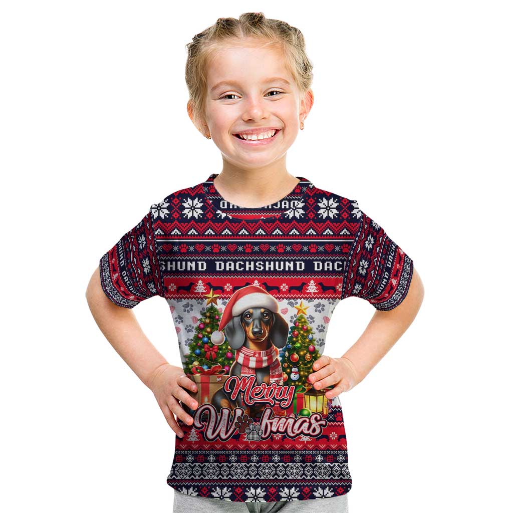 Dachshund Merry Woofmas Kid T Shirt Christmas Dog Art Style - Wonder Print Shop