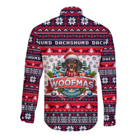 Dachshund Merry Woofmas Long Sleeve Button Shirt Christmas Dog Art Style - Wonder Print Shop