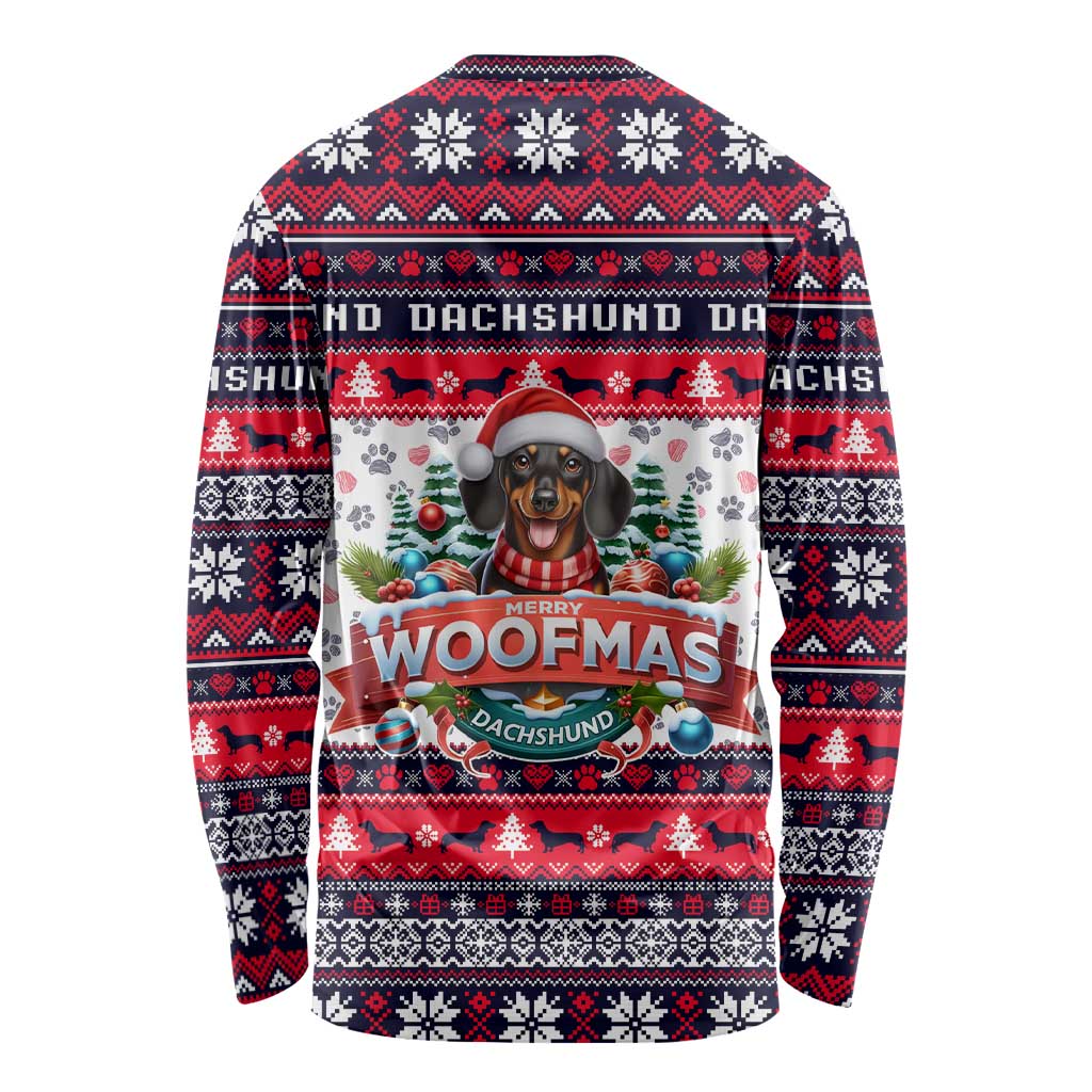 Dachshund Merry Woofmas Long Sleeve Shirt Christmas Dog Art Style - Wonder Print Shop