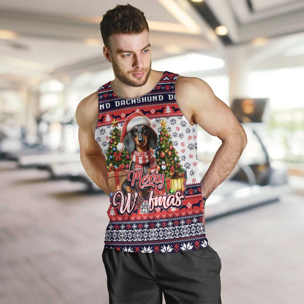 Dachshund Merry Woofmas Men Tank Top Christmas Dog Art Style - Wonder Print Shop