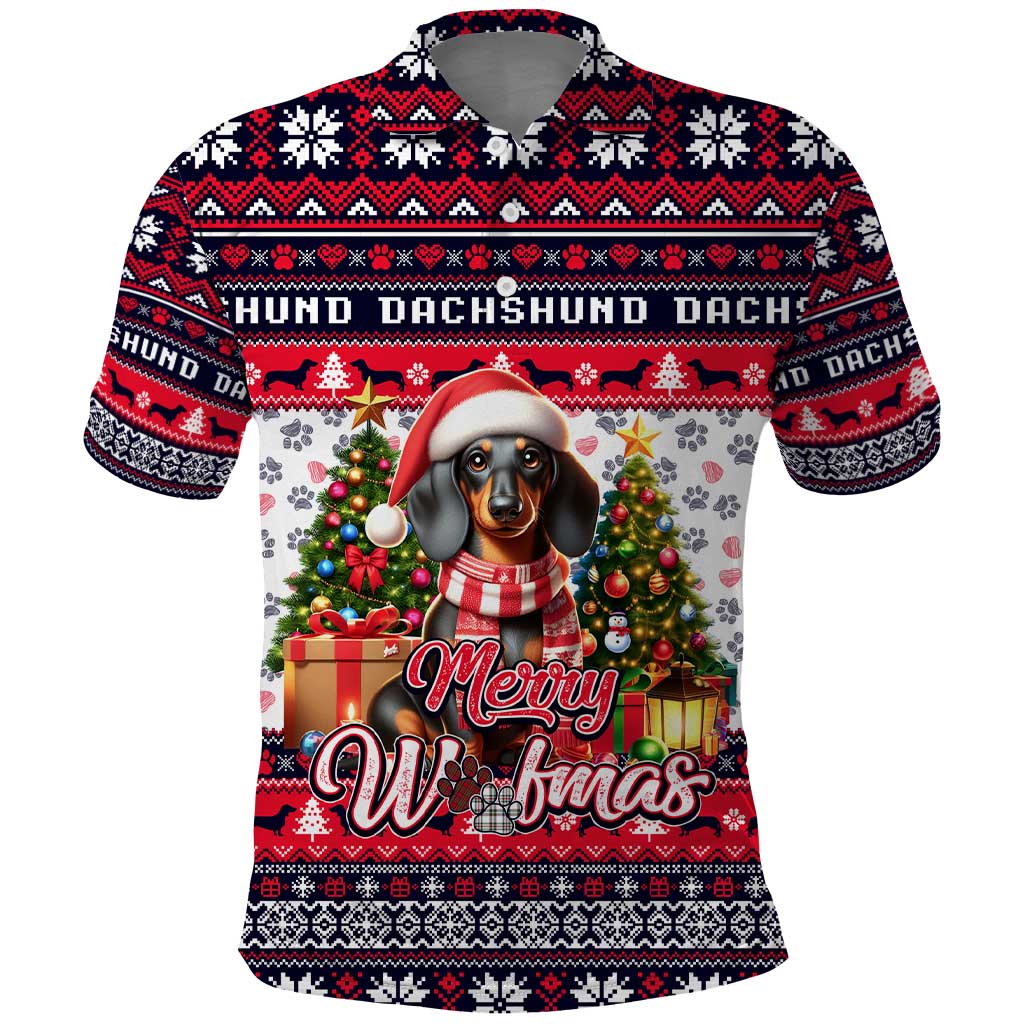 Dachshund Merry Woofmas Polo Shirt Christmas Dog Art Style - Wonder Print Shop