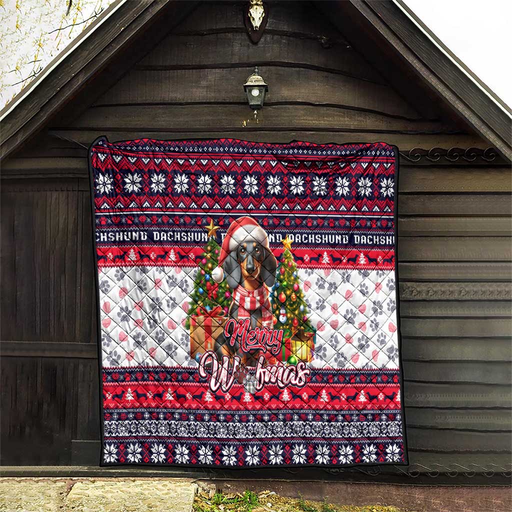 Dachshund Merry Woofmas Quilt Christmas Dog Art Style - Wonder Print Shop