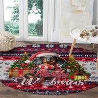 Dachshund Merry Woofmas Round Carpet Christmas Dog Art Style